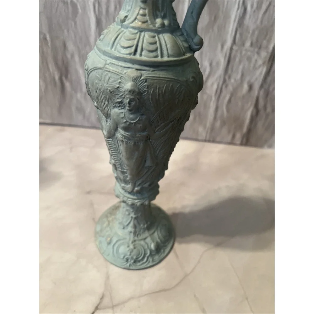 VTG Italian Ornate Ewer Vase – Rococo Revival Cast Metal with Verdigris‎ Finish